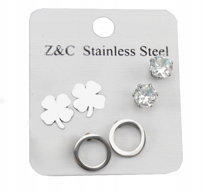 KOLCZYKI SREBRNE STAL CHIRURGICZNA 3 PARY 3 WZORY