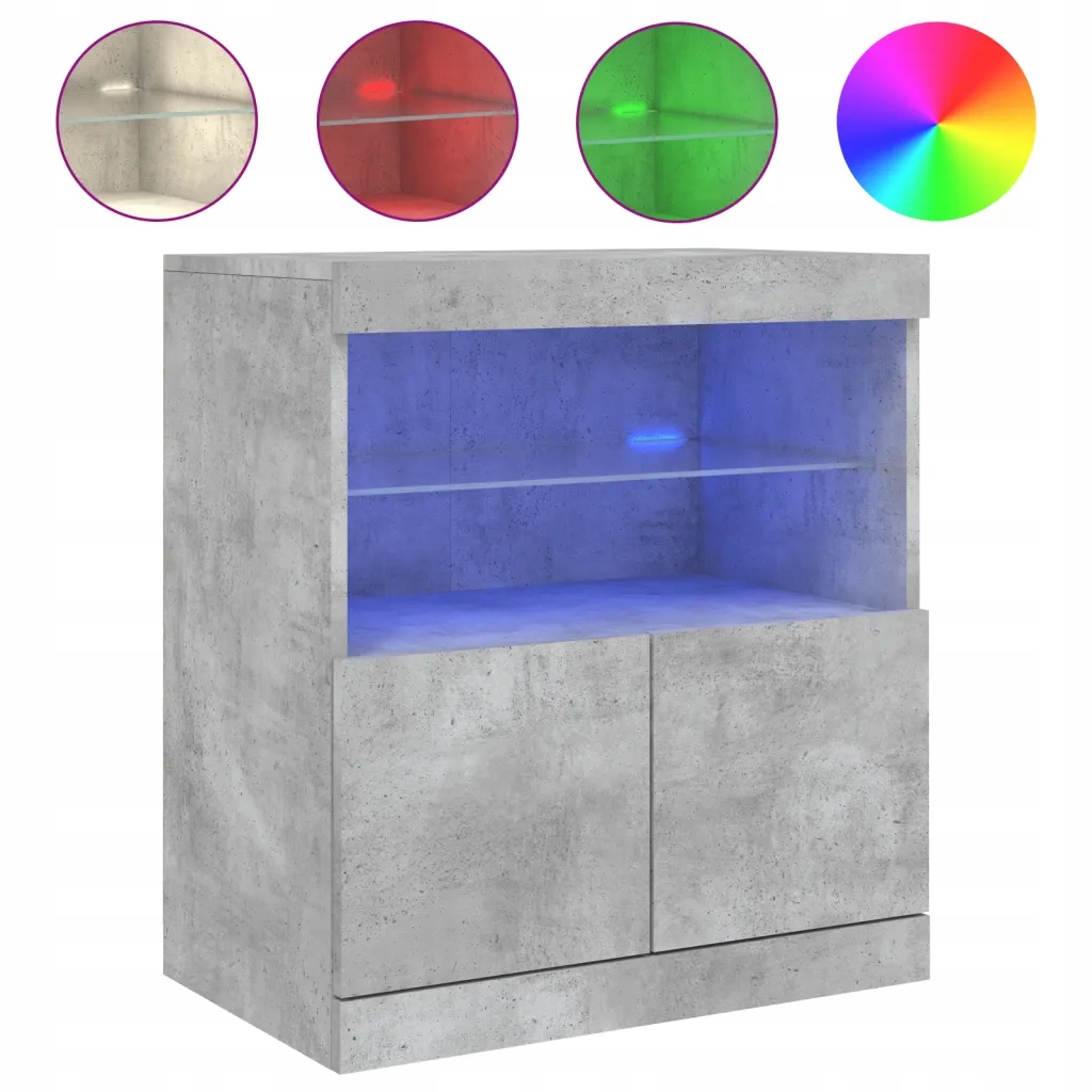Moderní komoda s Rgb Led osvětlením, 60 x 37 x 67 cm, šedá beton