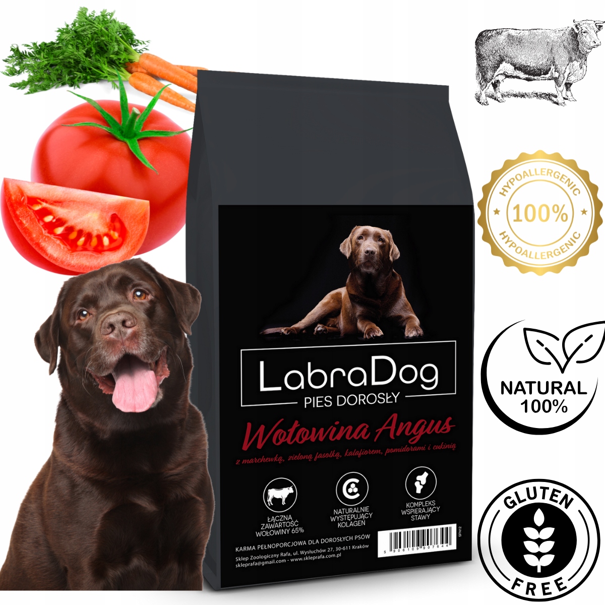 Levně LabraDog Superfood Premium Hovězí maso 65% Hypoalergenní s mrkví 2 kg