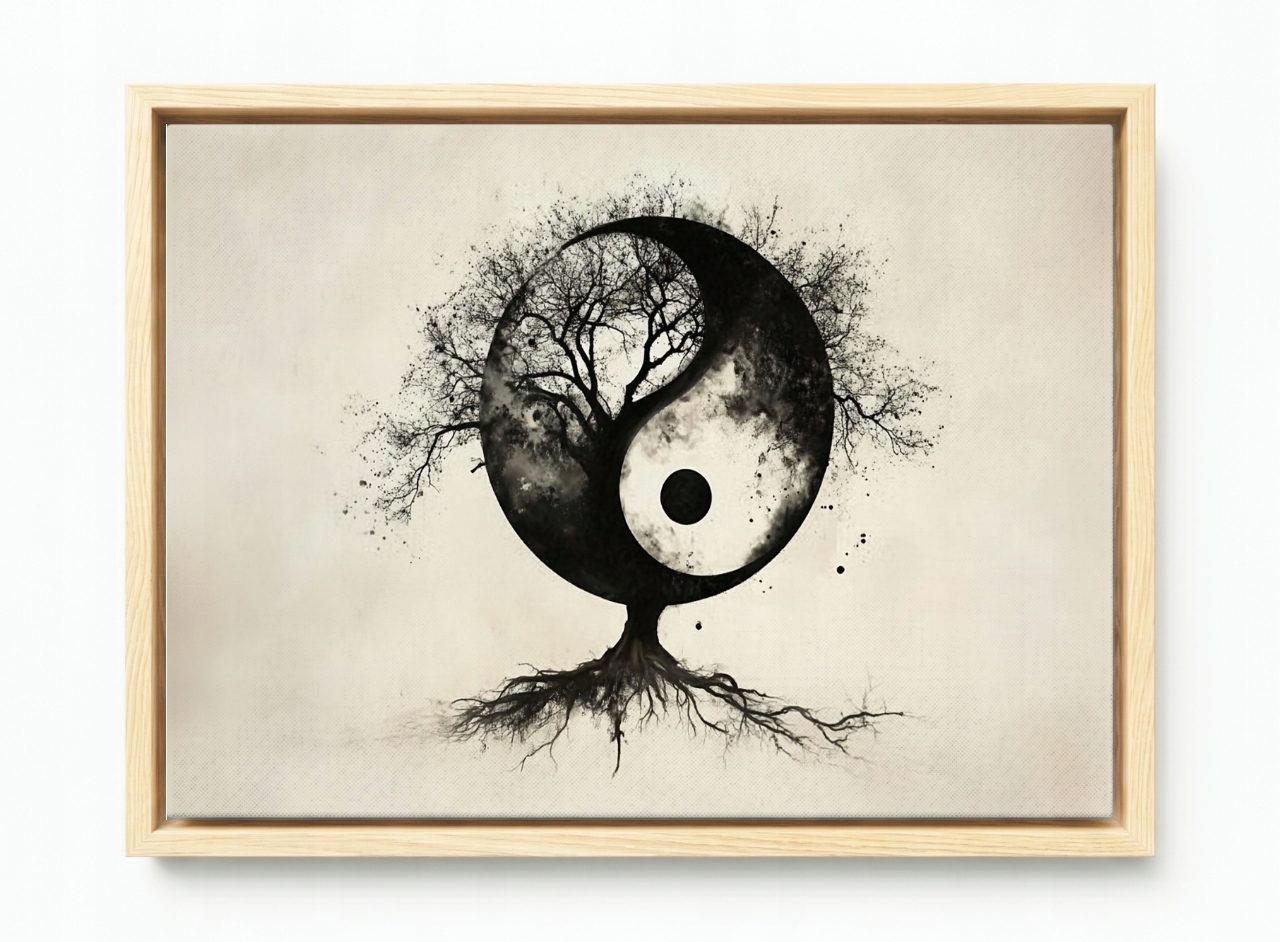 Obraz Rám Americký Box Grafika Asie Zen Harmonie Yin Yang Dřevo 60x40