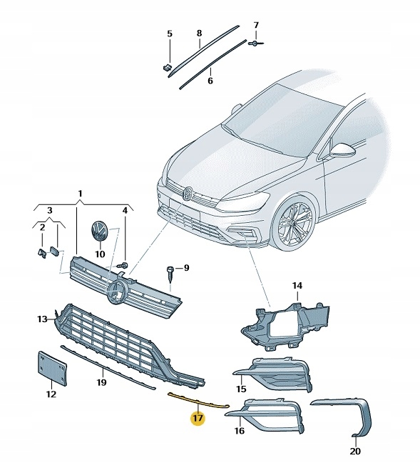 LISTWA OZDOBNA ZDERZAKA PRZÓD VW GOLF VII PRAWA OE
