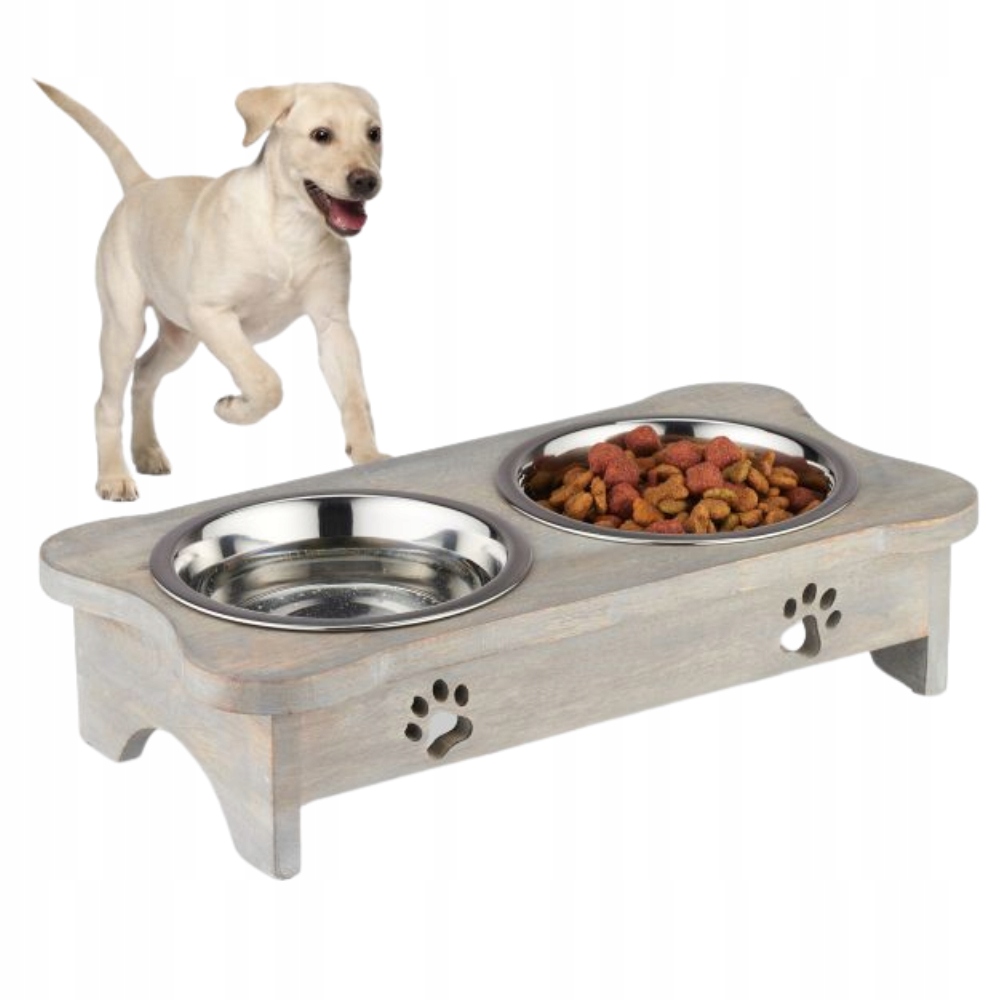 Levně Relaxdays 2 Misky Pro Psa S Dřevěným Stojanem