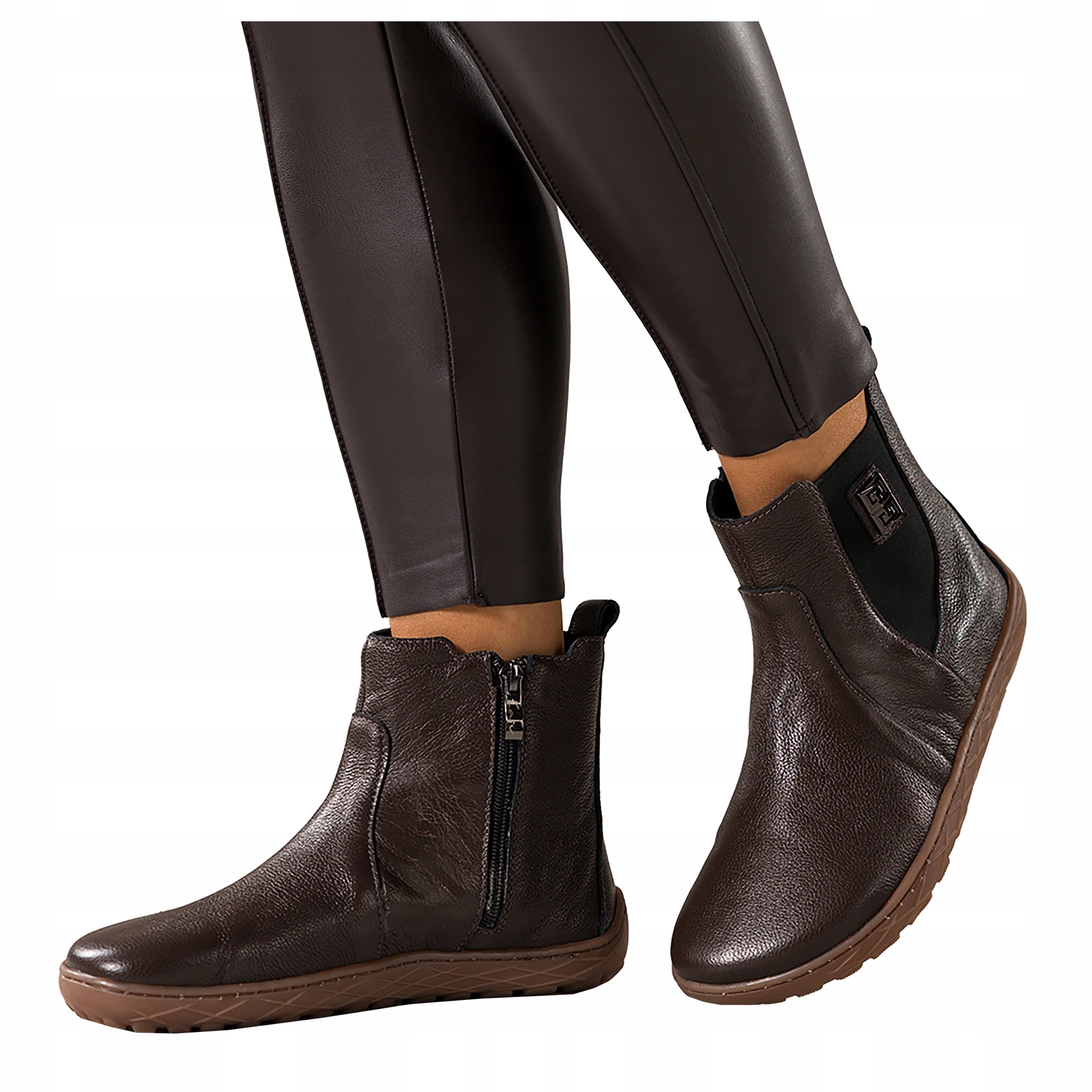 Kotníkové Boty Čokoládové Barefoot Kožené Dámské Pohodlné Elastické Módní vel. 38