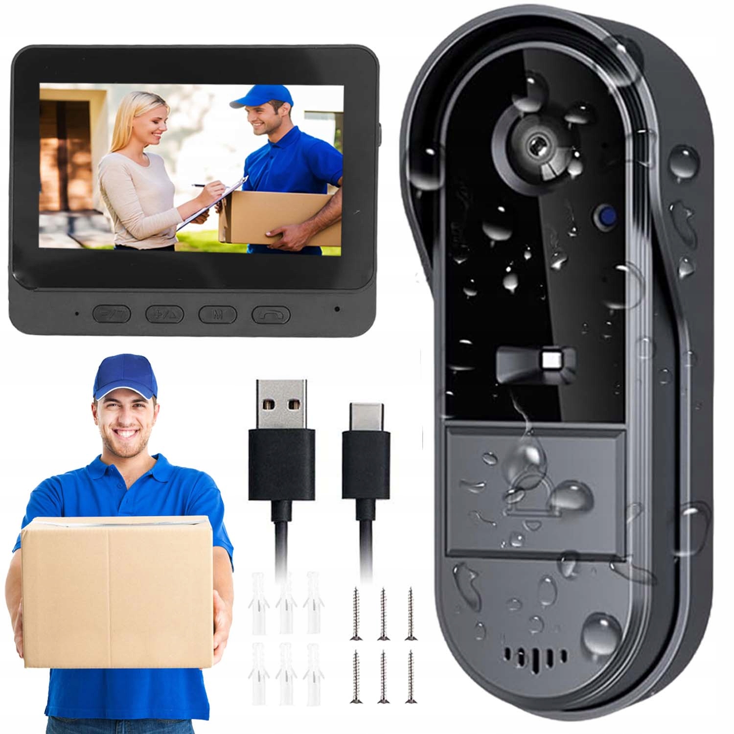 Bezprzewodowy Dzwonek Do Drzwi Inteligentny Wideodomofon Noktowizja Kamera