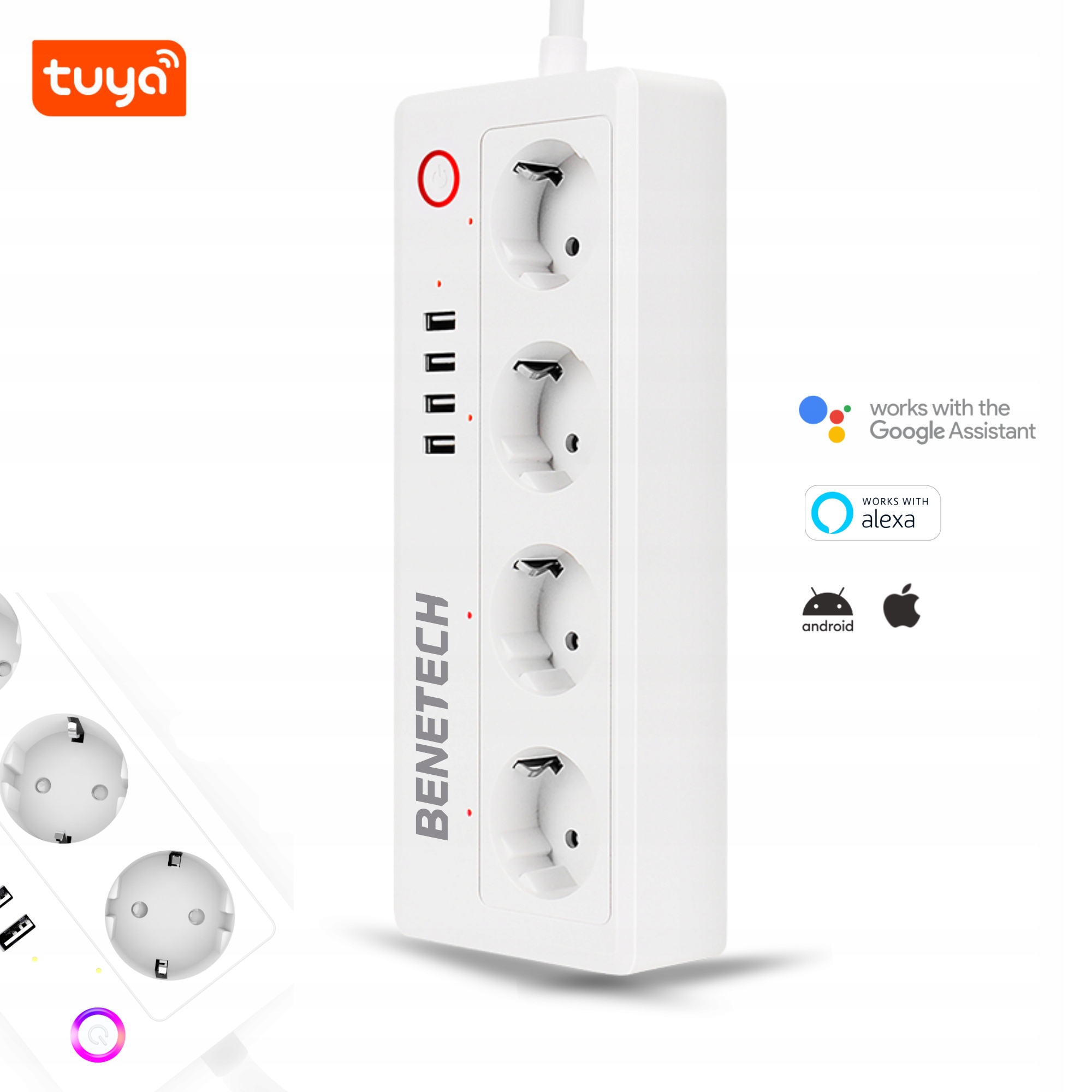 Zásuvková Lišta Inteligentní Prodlužovací Kabel Wifi Tuya 1,5M 4 Zásuvky 4x Usb