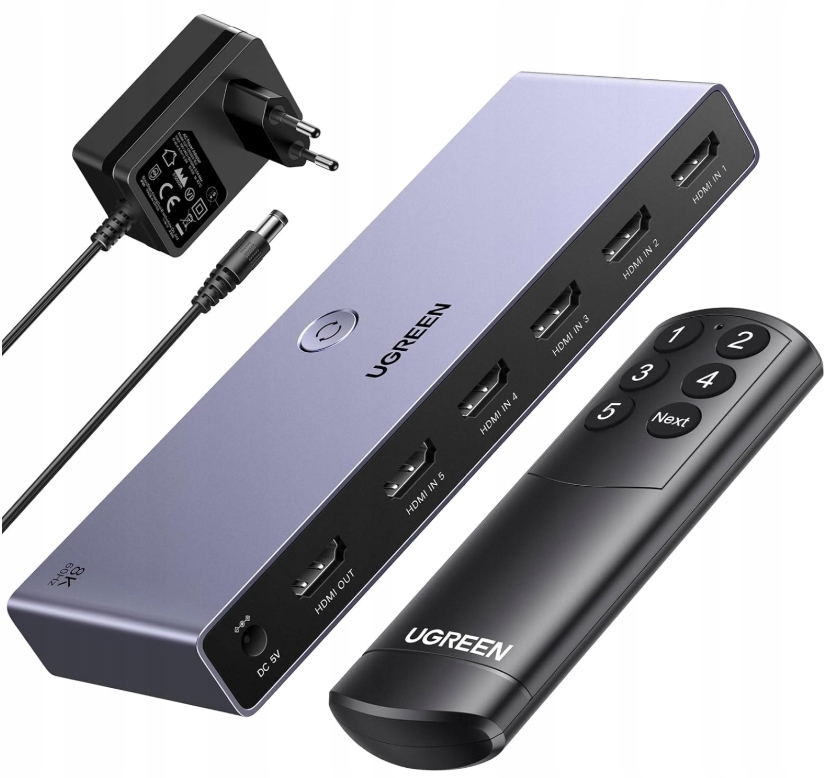 Prepínač Hdmi 8K Ugreen 5x1 s diaľkovým ovládaním – Hdmi prepínač 2.1 8K@60Hz