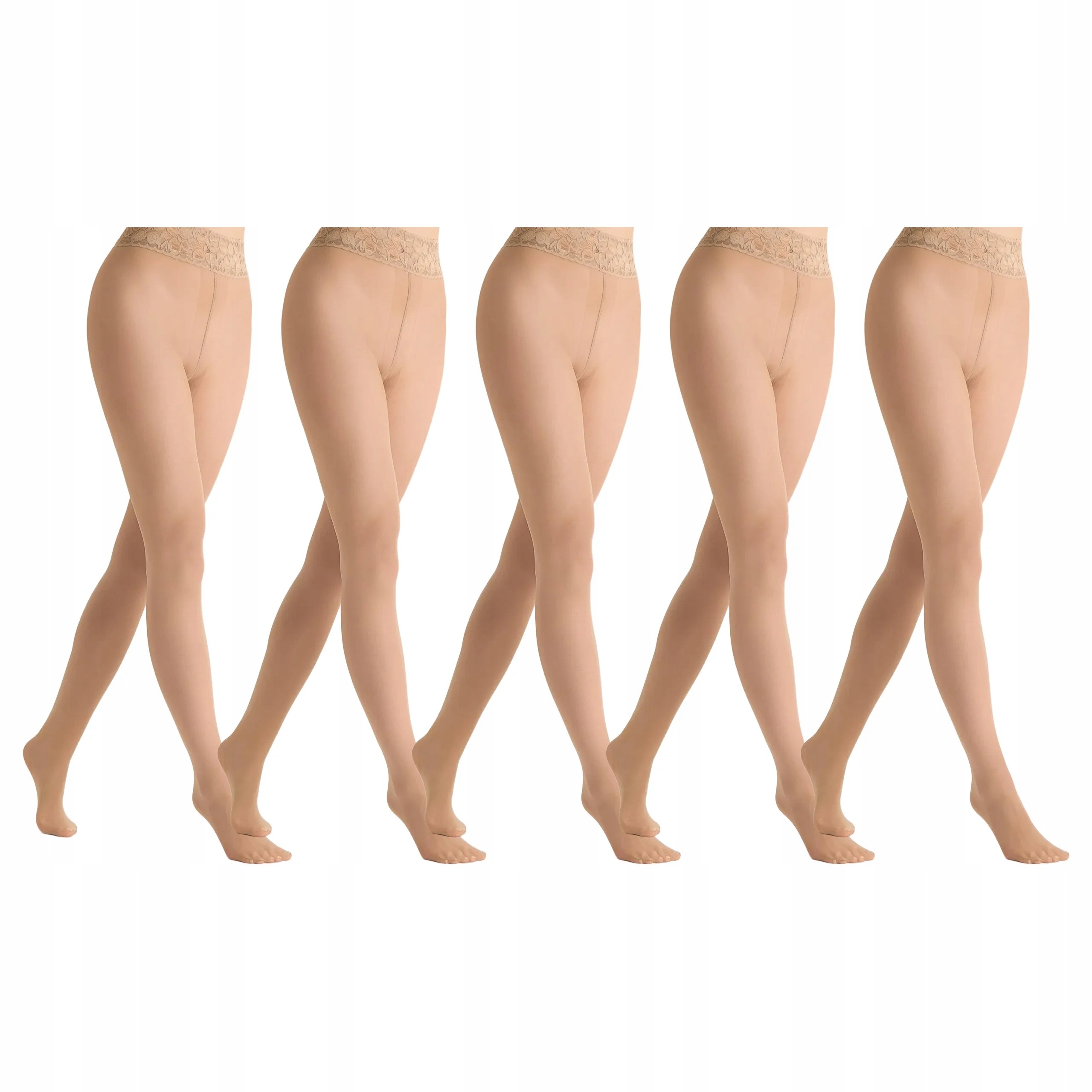 5 x Punčocháče 30 den bez kalhotek s krajkou Erotic Silk Marilyn Visone 1/2