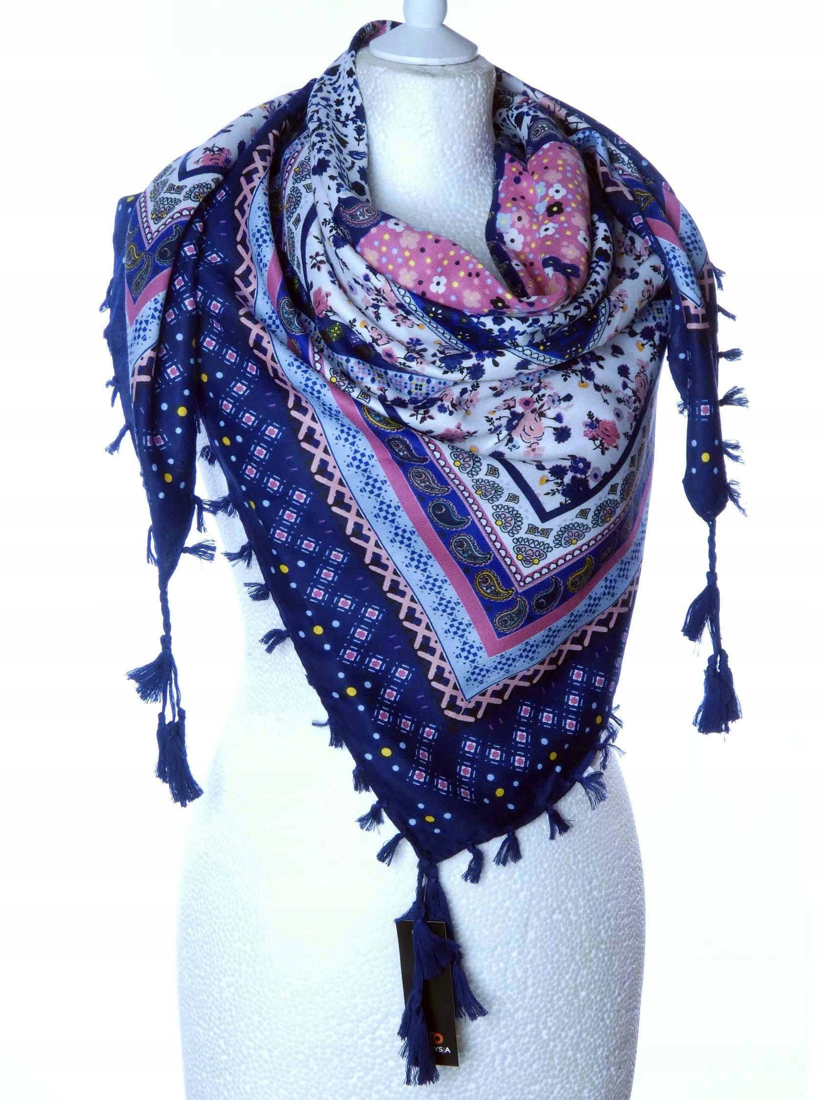 

Szal chusta apaszka z frędzlami ludowa duża Wiosna