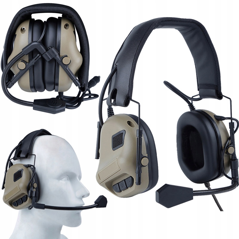 Słuchawki Ochronne Aktywne Taktyczne Strzeleckie Tłumienie Hałasu