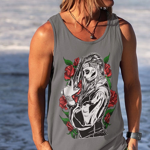 TANK TOP HORROR/ROCK GANGSTER GIRL Dekolt okrągły