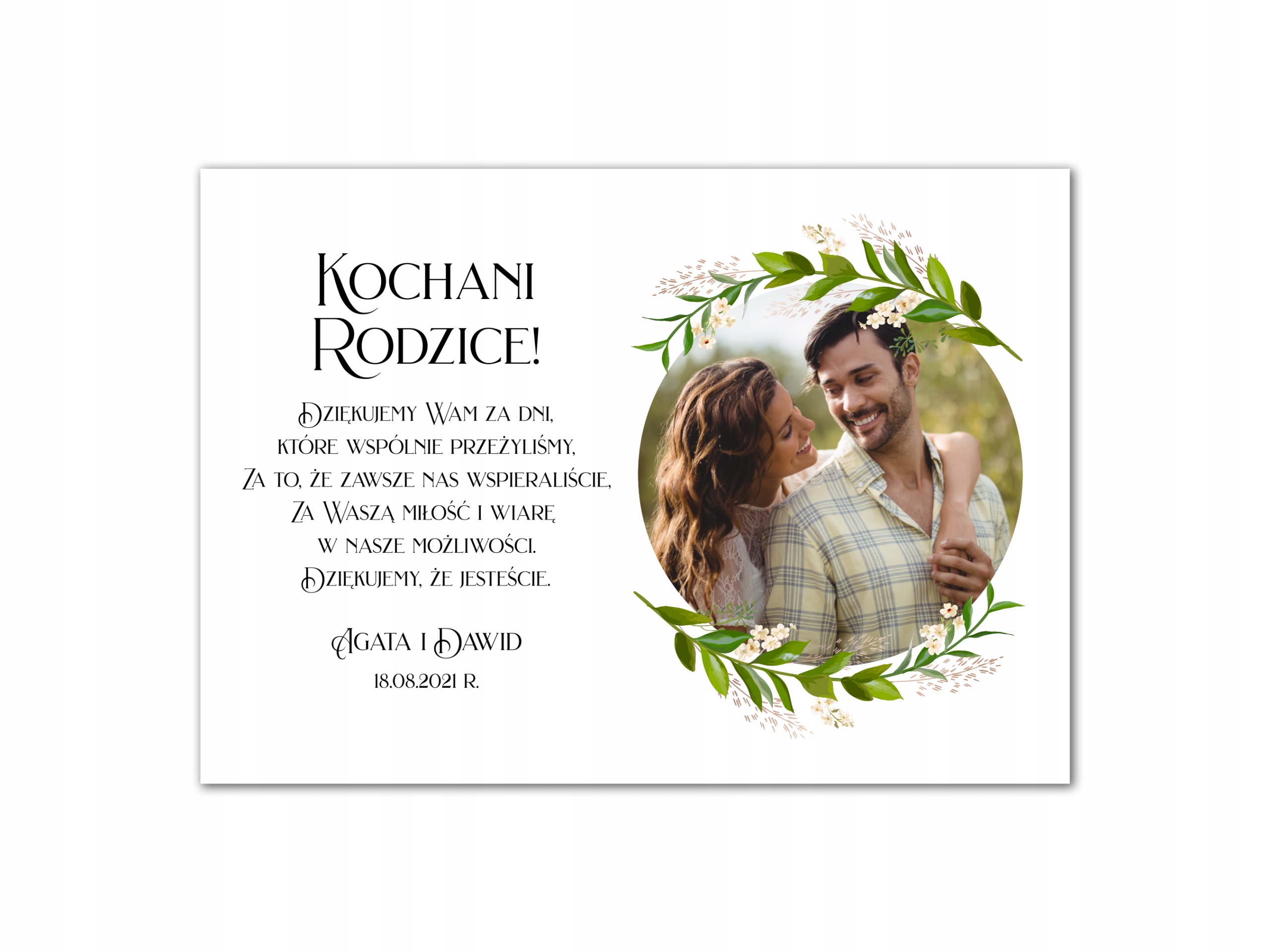 

Personalizowane podziękowania dla rodziców w ramie