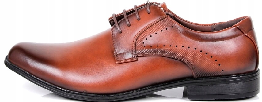 MĘSKIE PÓŁBUTY WIZYTOWE ELEGANCKIE PANTOFLE CASUAL BRĄZOWE LICOWE Długość wkładki 29.7 cm