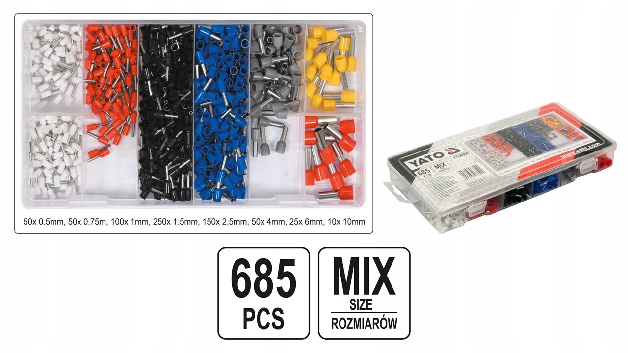 Zestaw Końcówek I Konektorów Kablowych 685szt Yato