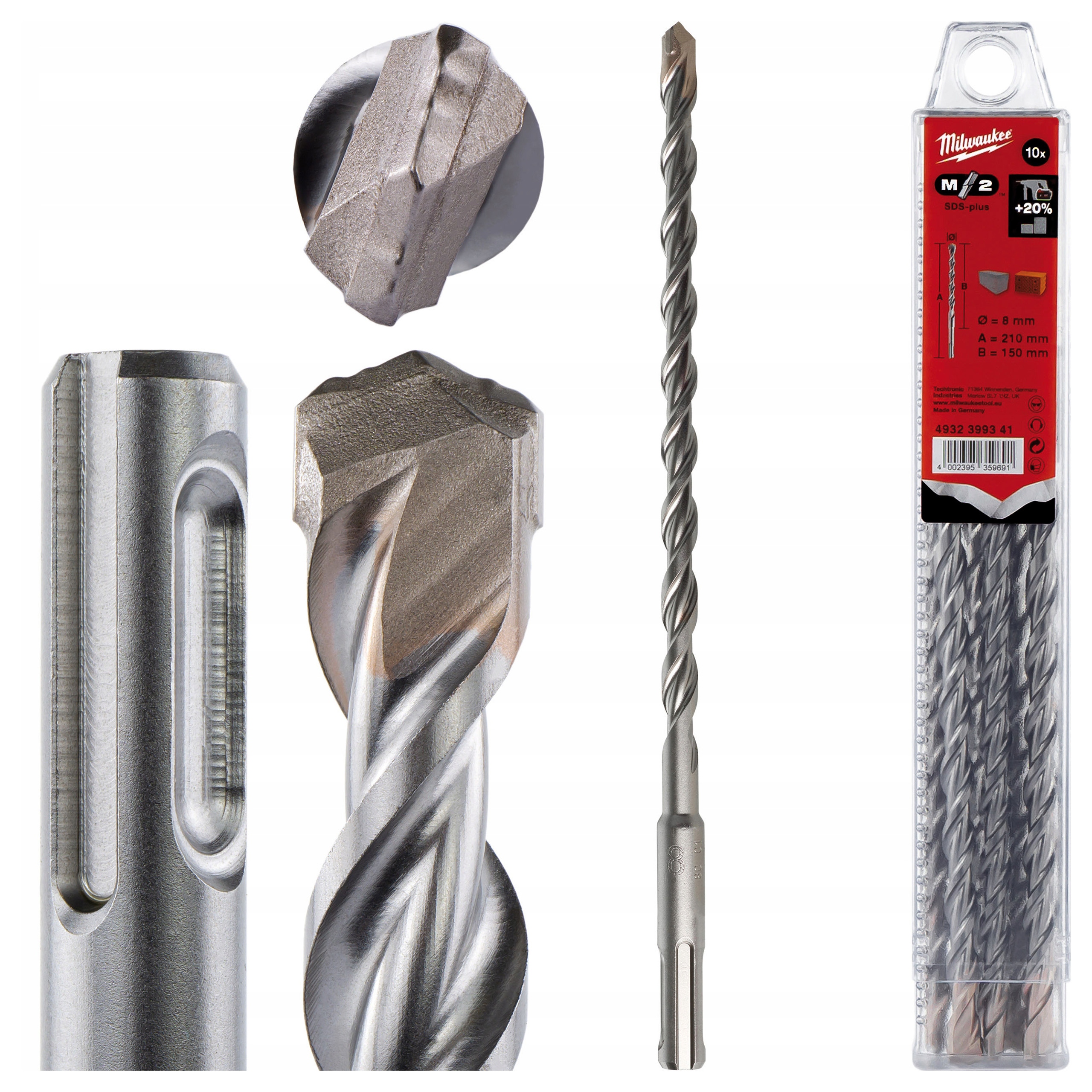 Vrtáky do betonu Sds Plus 8 x 150/210 mm 10 ks Milwaukee M2