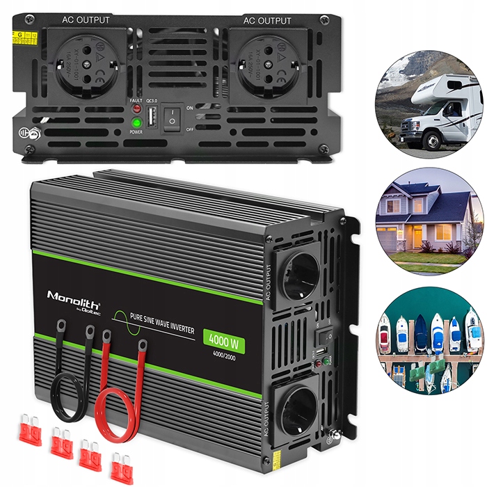 Prevodník 24V na 230V 2000W/4000W Čistý sínusový karavan Ups Loď Qoltec