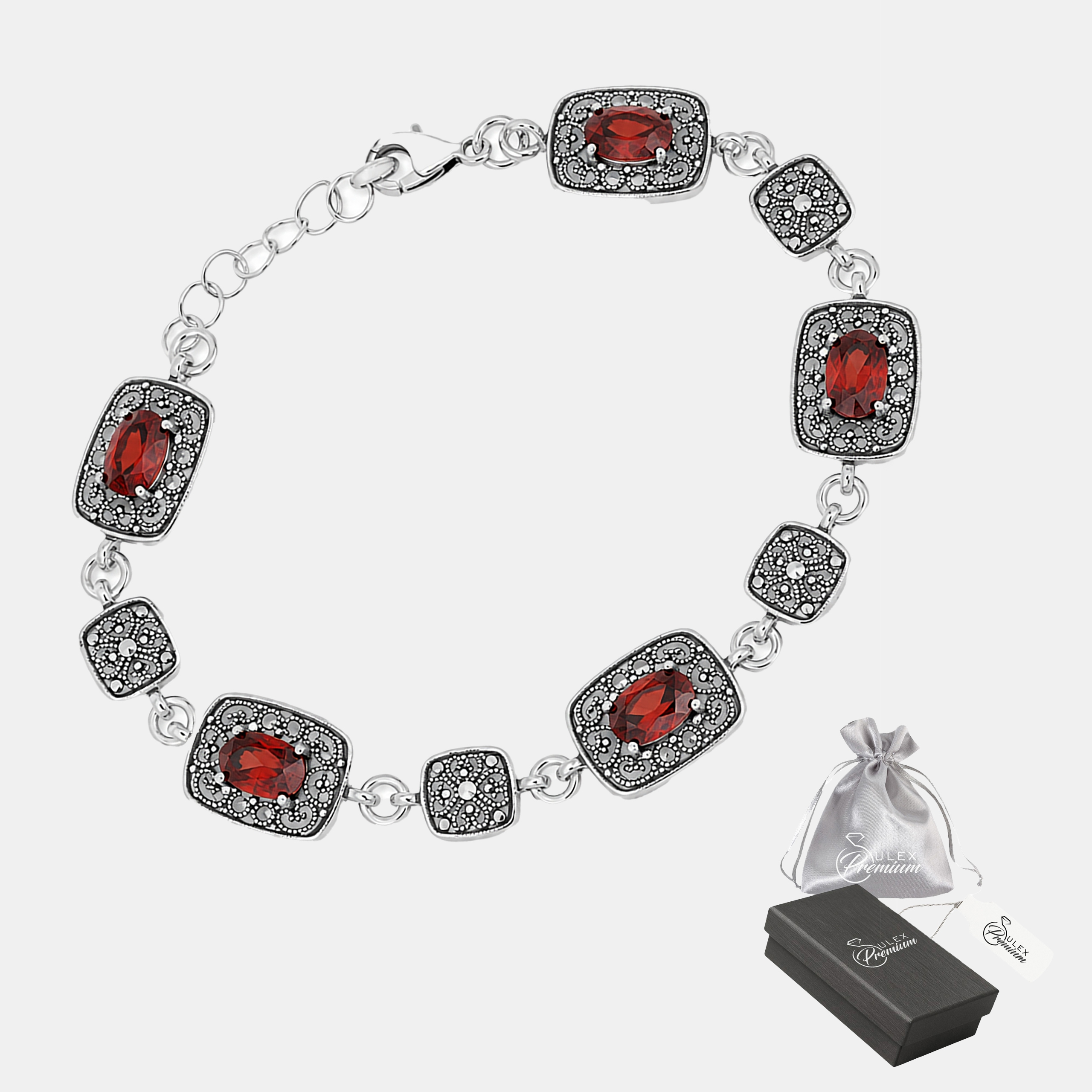 Náramek ze stříbro 925 Elegantní Dámský ve stylu Vintage s granátovými zirkony