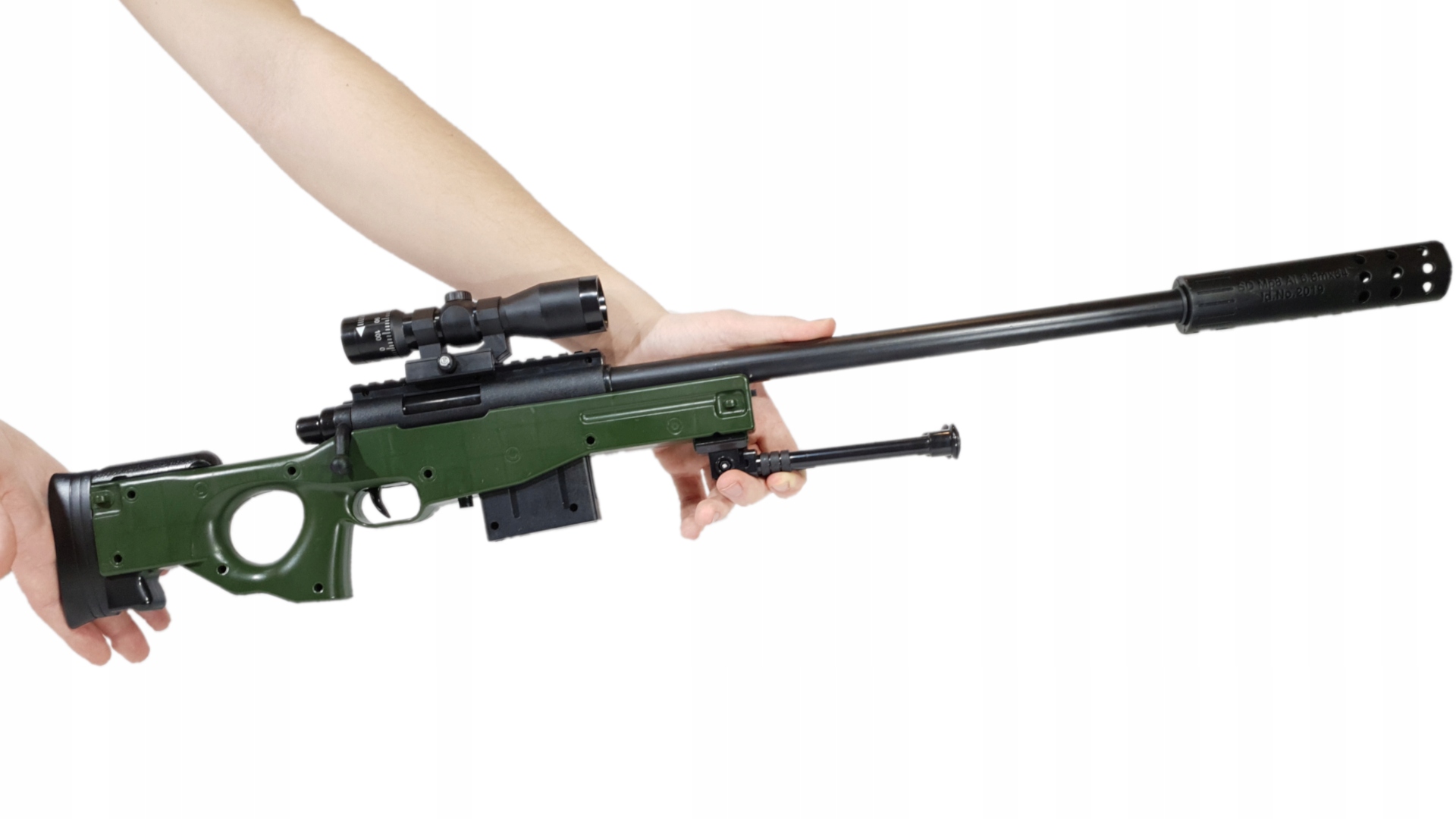 KARABIN SNAJPERKA AWP NA KULKI ASG + PISTOLET LASER + KULKI 800 szt. GRANAT Certyfikaty, opinie, atesty CE