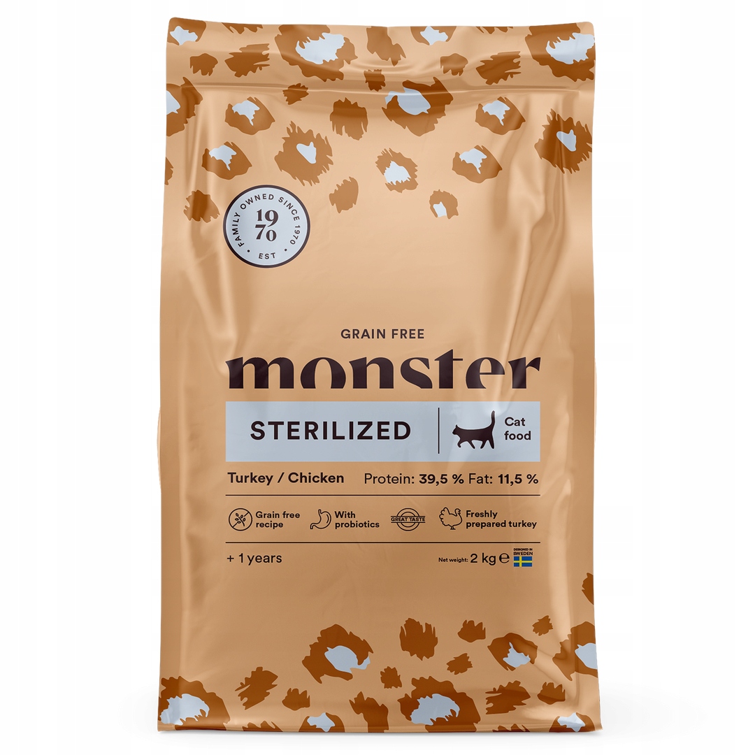 Levně Monster Cat Sterilized 2kg Bezobilné suché Krmivo Pro Kočky Krůta Kuře