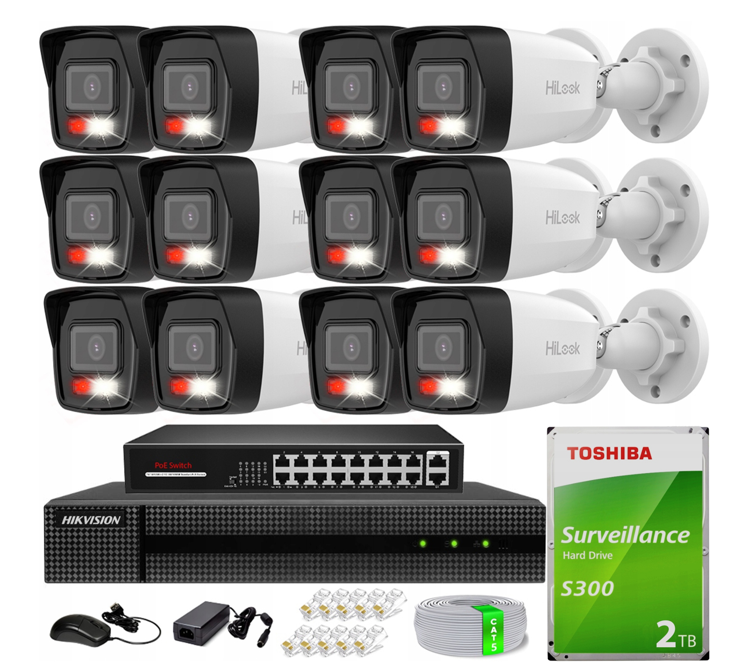 Sada pro monitorování 12 Ip kamer IPCAM-B4-30DL 4MPx 2TB HiLook od Hikvision