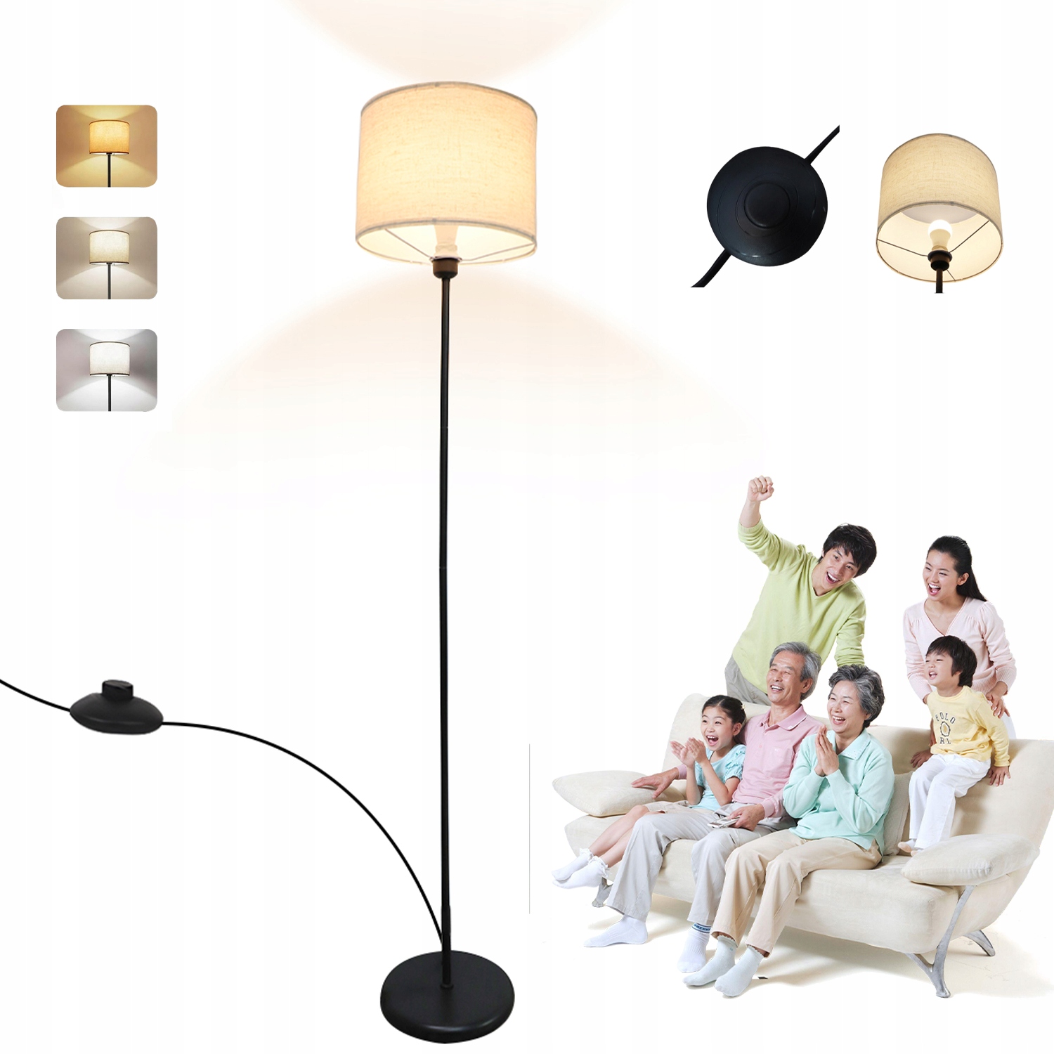 Dekorativní Led Podlahová Lampa S Lněným Stínítkem, 3 Barvy Světla E27