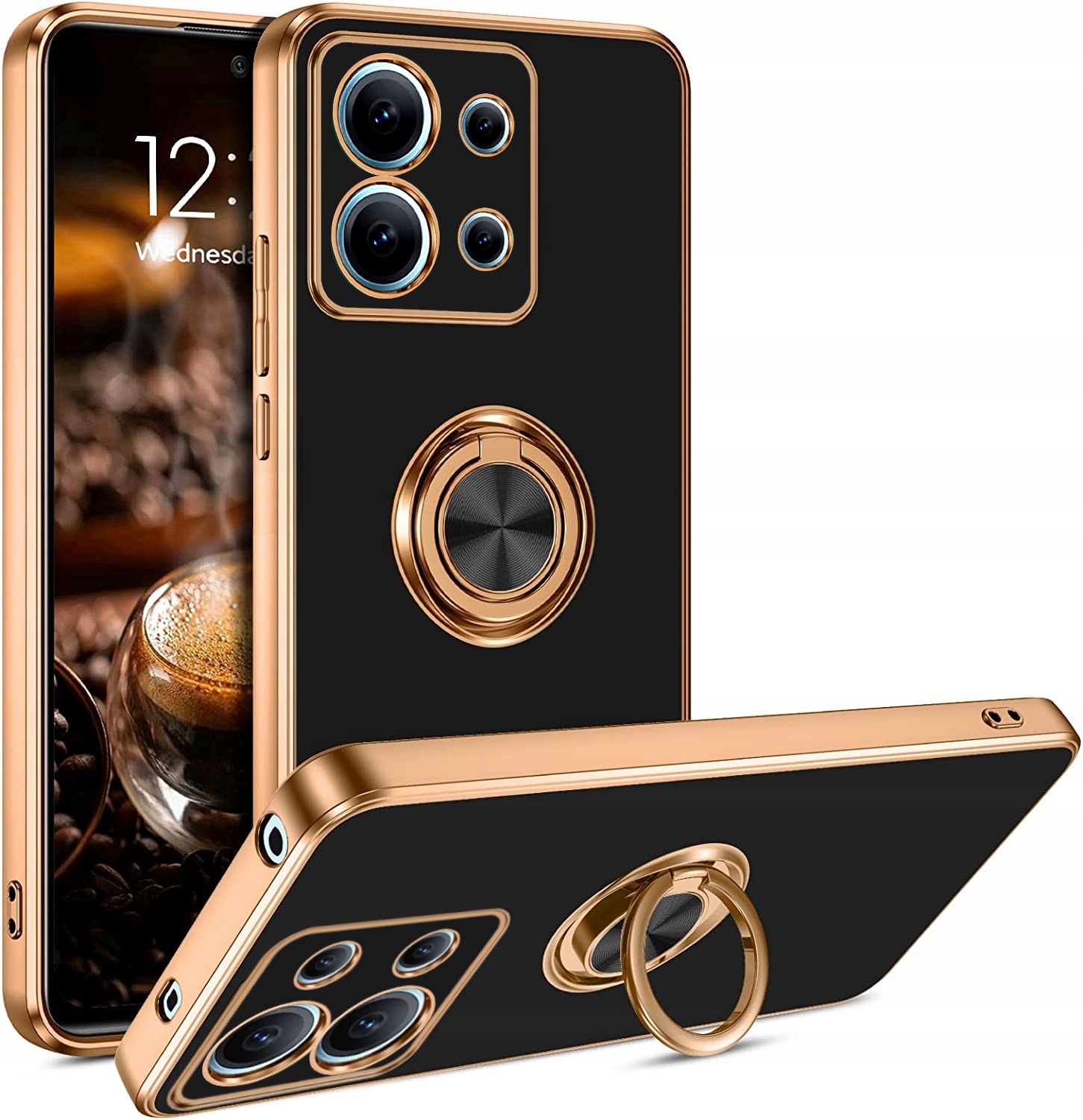 Etui do Xiaomi Redmi Note 13 PRO 5G Silikonowe GLAMOUR GOLD Ring CASE+SZKŁO