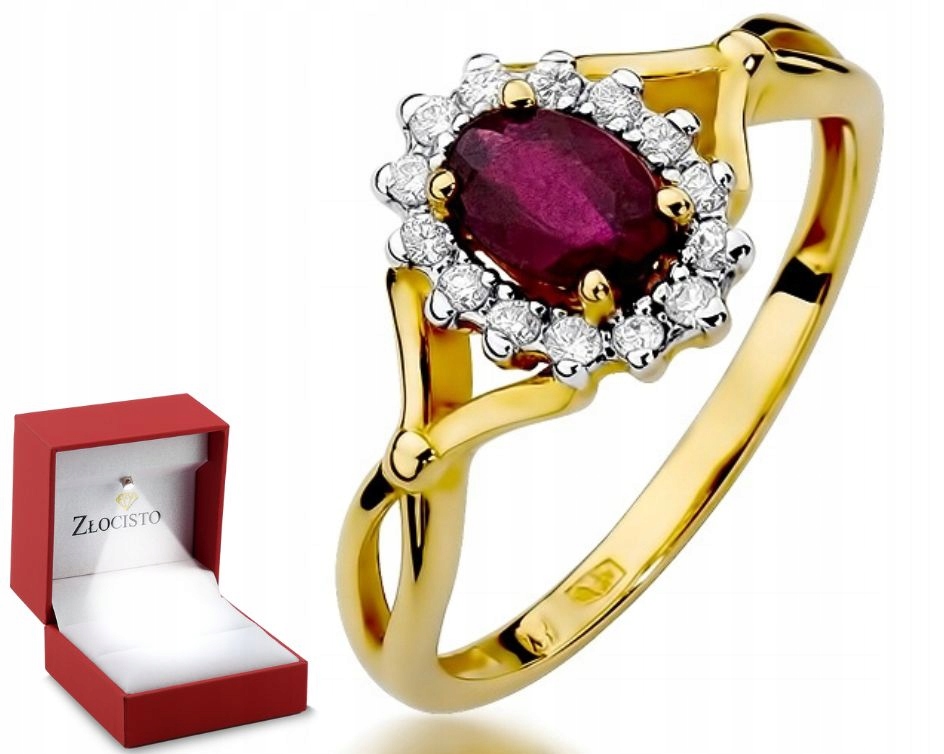 Pierścionek Rubin 0,60 Ct Brylanty Markiza 0,585
