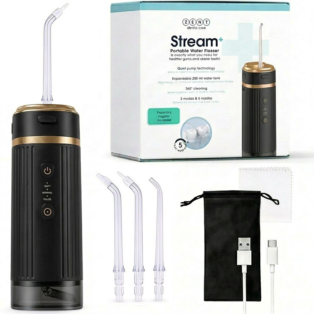 Irygator do zębów bezprzewodowy dentystyczny mocny 3 tryby 3 Dysze Etui