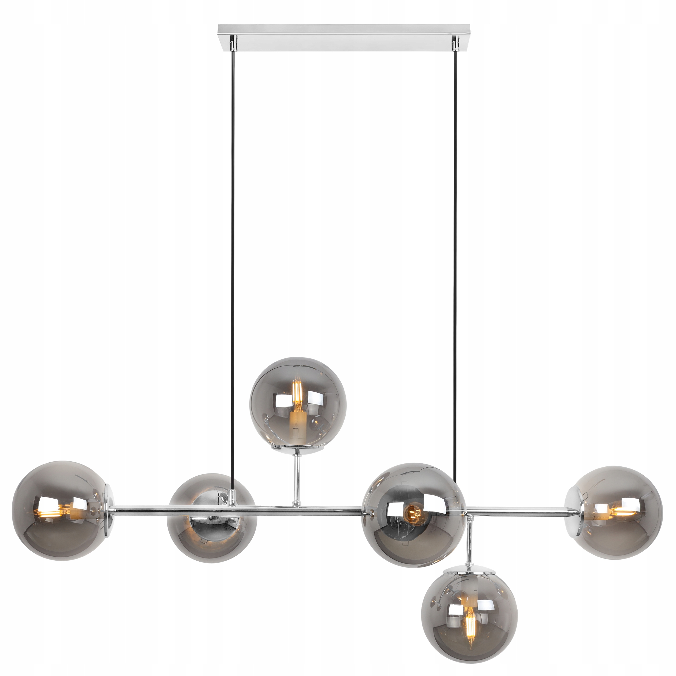 Stropná Závesná Lampa Luster Strieborný Chróm Grafitové Sklenené Gule 15 CM