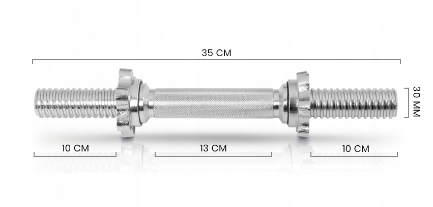 Hantelio strypas trumpas 35 cm 30 mm 2,5 kg plieninis Rankenos skersmuo 30 mm