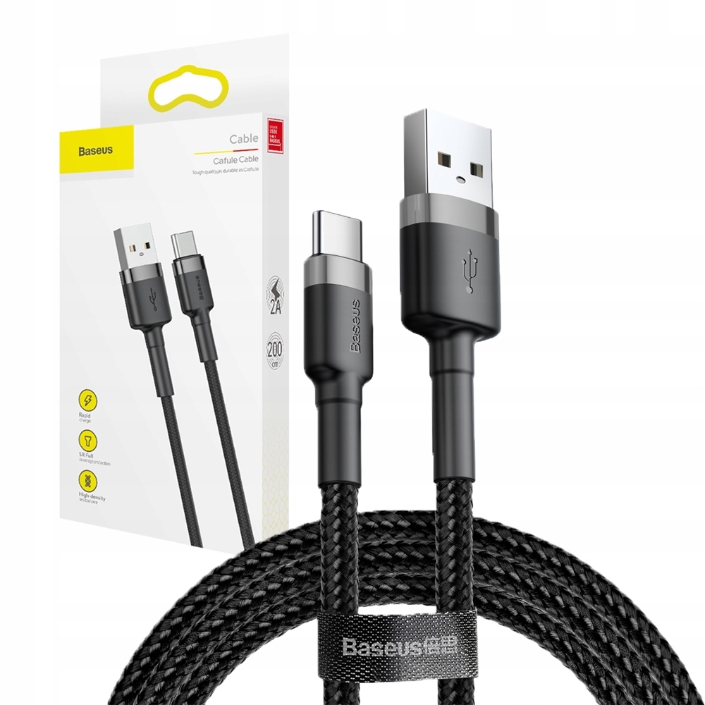 BASEUS KABEL USB-C QC3.0 2A 2M CZARNO-SZARY