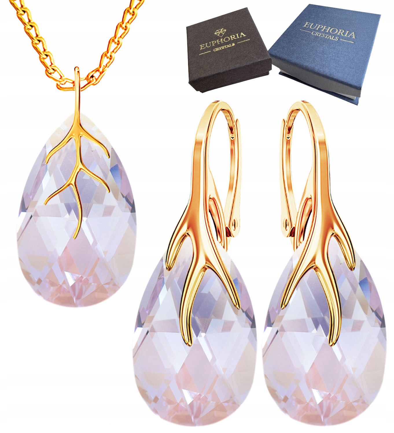 Sada stříbrných pozlacených Náušnice a náhrdelníku Křišťálové slzy Elegantní