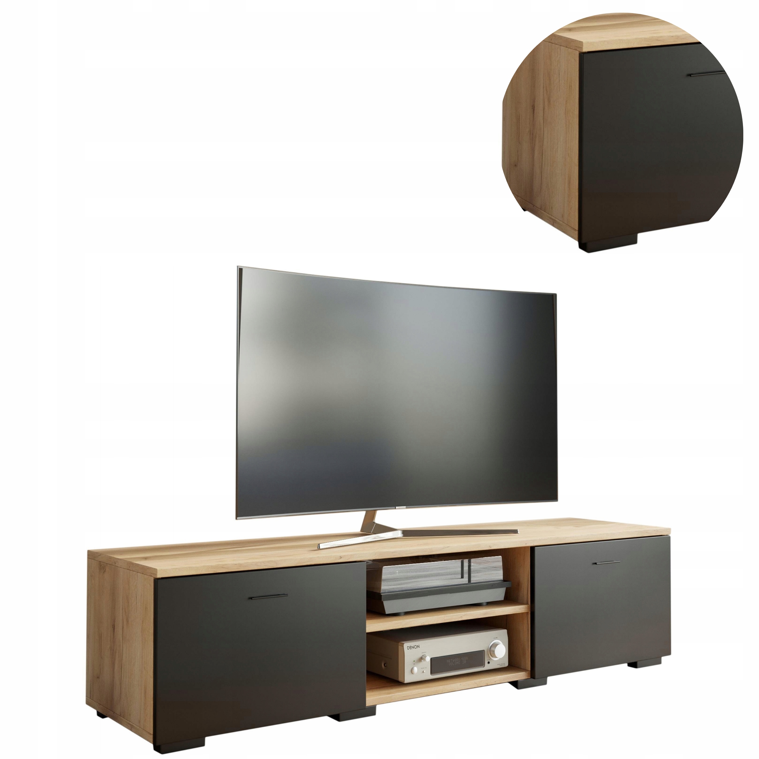 Skříňka rtv Roma 150 cm artisan-černá velká komoda stolek pod televizor regál