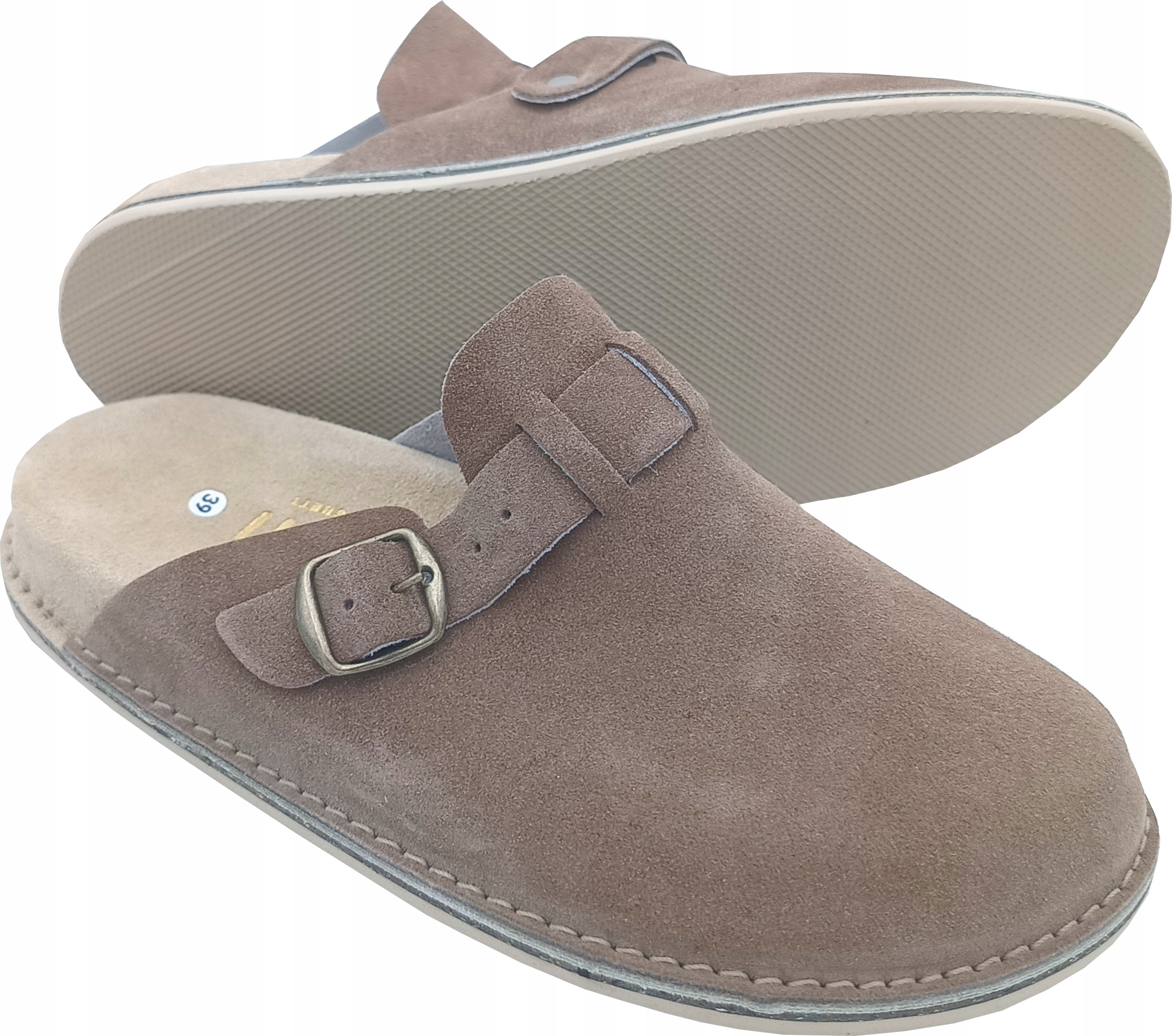 Zamszowe klapki damskie AnatomicORIGINAL FUSBET profilowane TAUPE BOHO Rozmiar 40