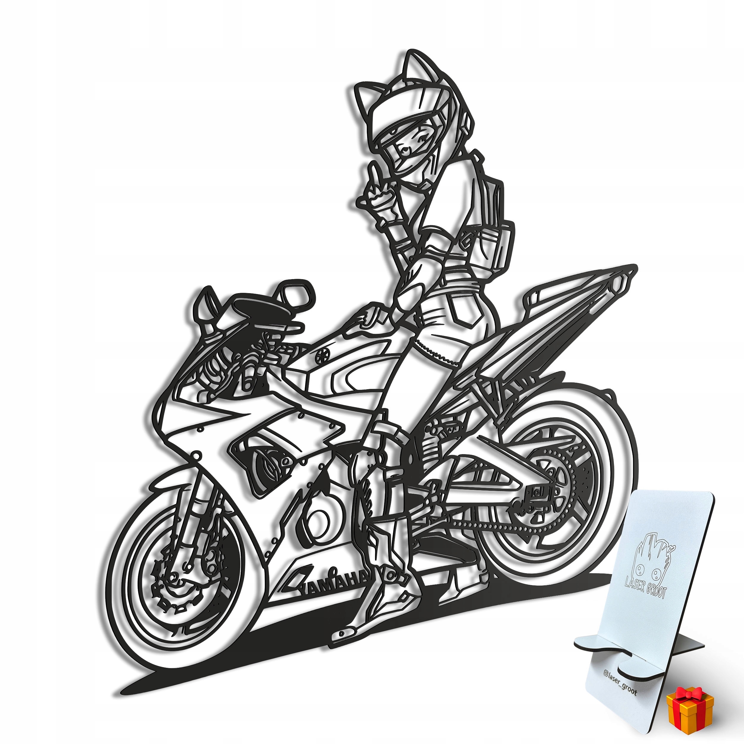 Dřevěný 3D obraz Dívka na motocyklu Yamaha Nástěnný Dárek 80 cm