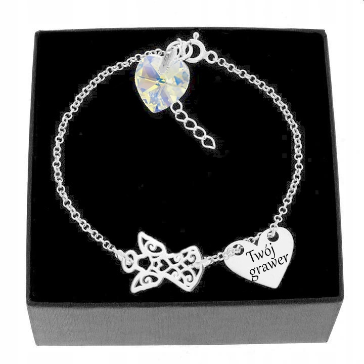 

Aniołek I Serce Bransoletka Z Kr. Swarovski Grawer