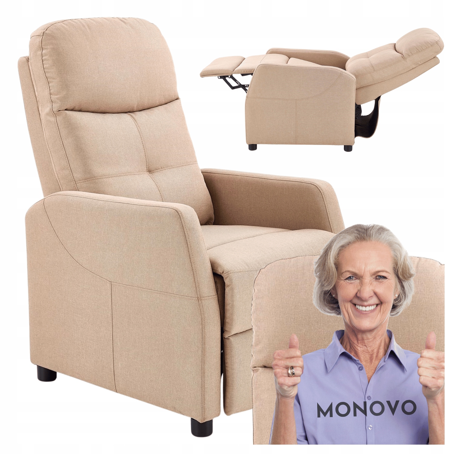 Fotel Rozkładany z Funkcją Spania do Salonu Beżowy Tapicerowany FELIPE