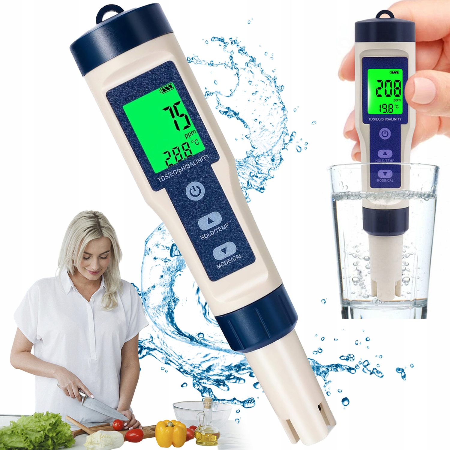 Měřič Ph Metr Tester Tds Ec Kyselinoměr Vody Atc Teploměr 3 Zásobníky