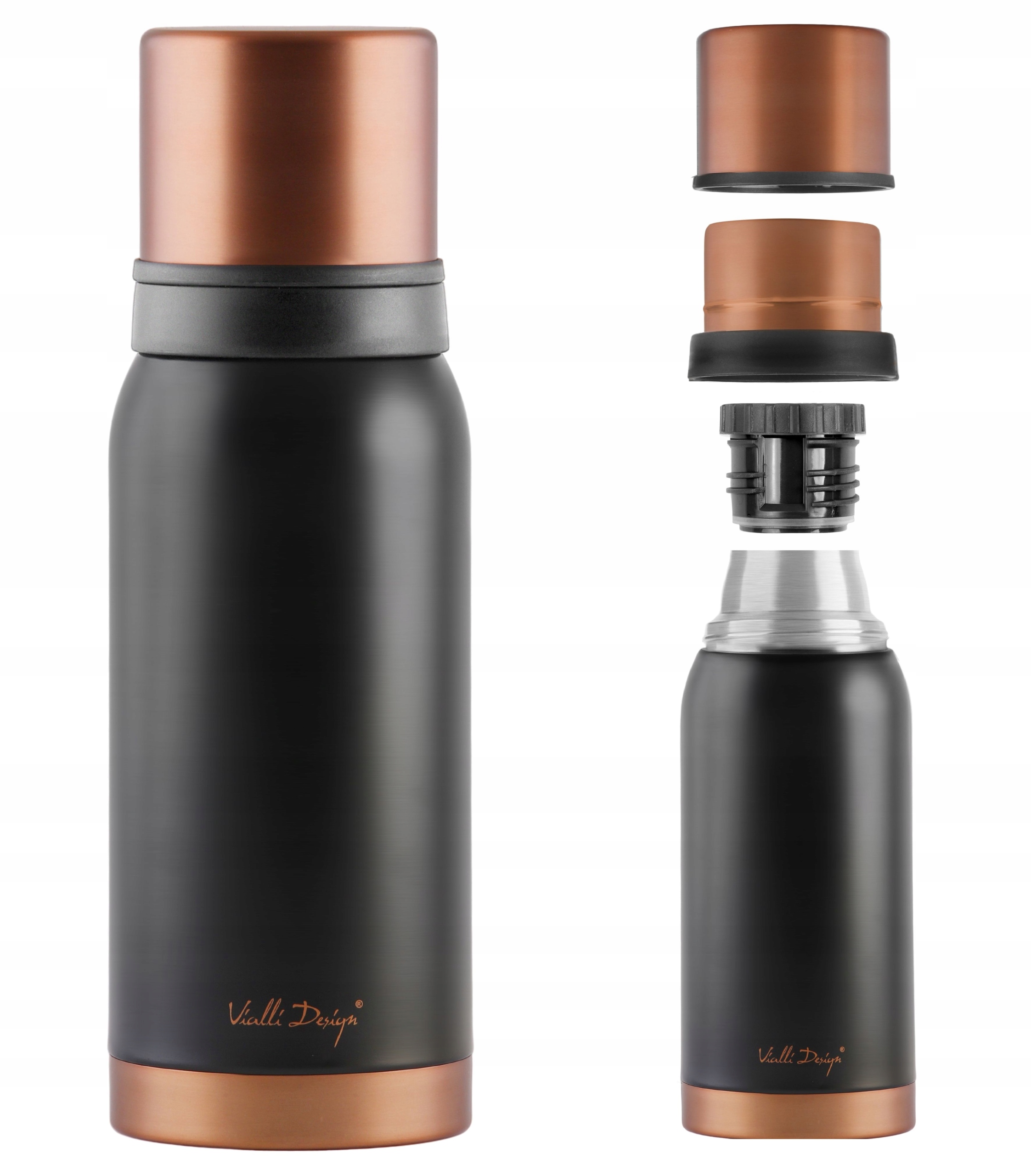 Termos turystyczny Vialli Design Fuori 1 l czarny rose gold