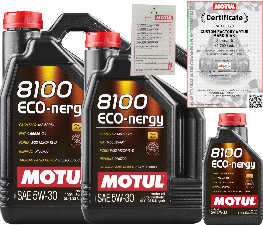 MOTUL 8100 ECO-NERGY 5W30 A5/B5 10L FORD WSS-M2C913-D + ZAWIESZKA