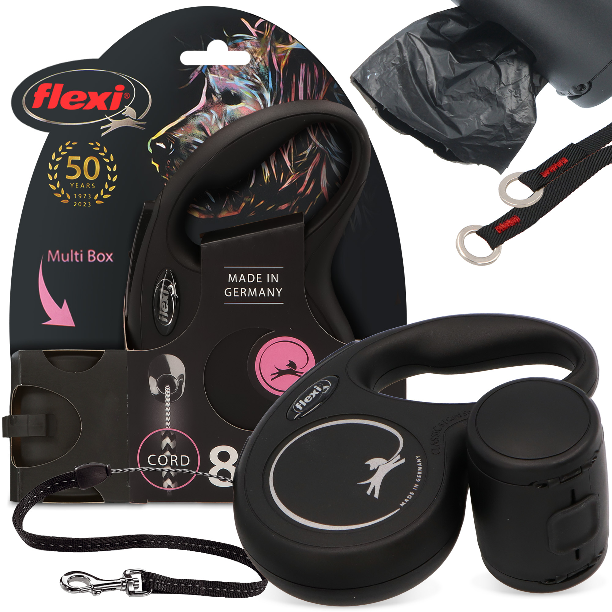 Levně Vodítko Psa Automatická blokádou 12 kg 8 m Lanko Nádoba Sáčky Psí odch 3O