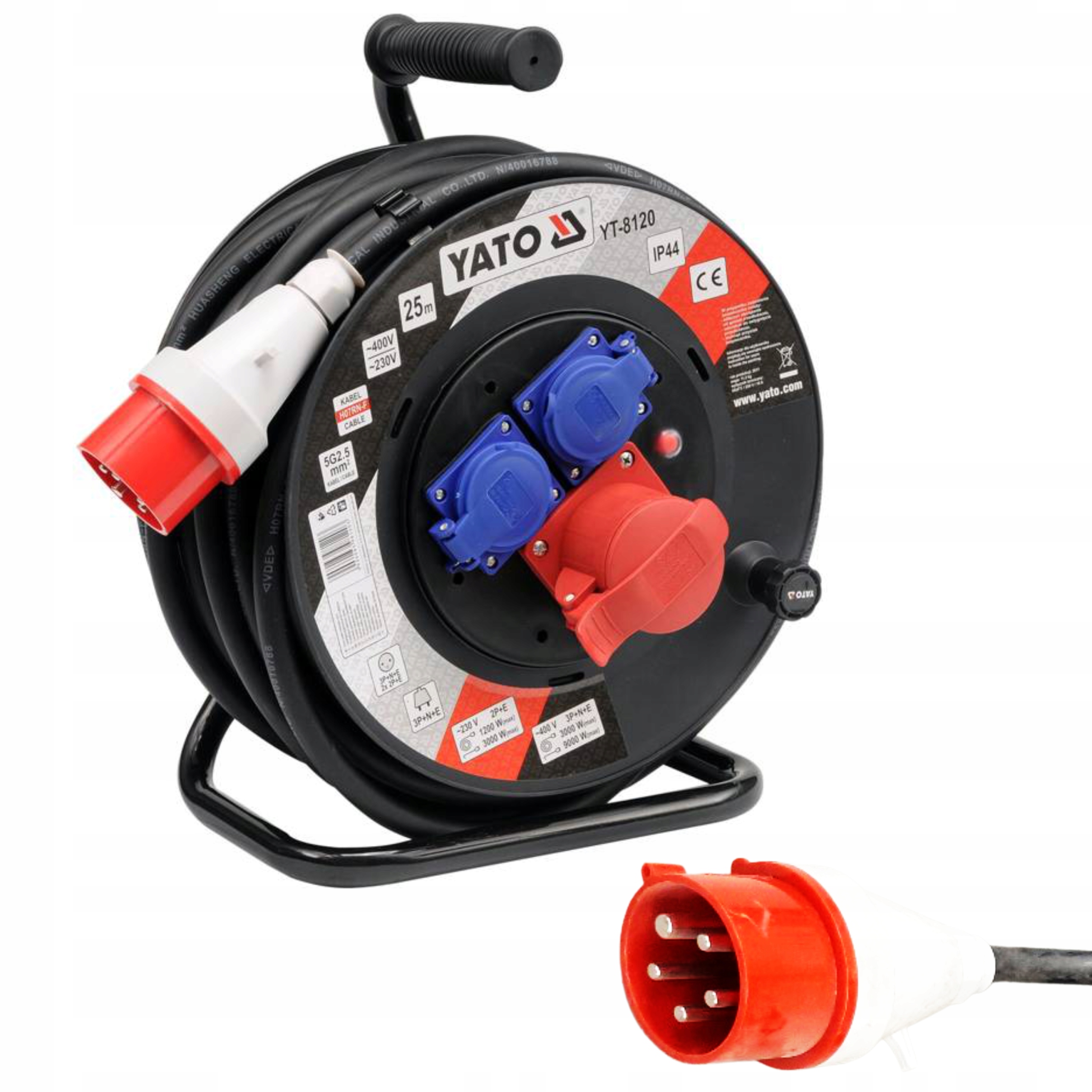 Yato Predlžovací Kábel Bubnový Silový Zvinovací 25M 3x2,5MM 230/400V 3 Zásuvky