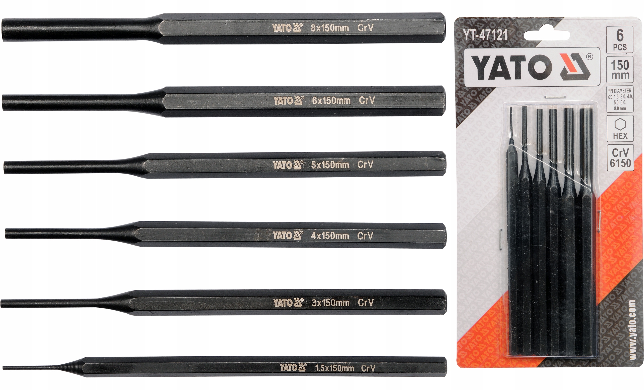 

Yato Wybijaki Dobijaki Zestaw 6EL. 150MM 1,5-8MM