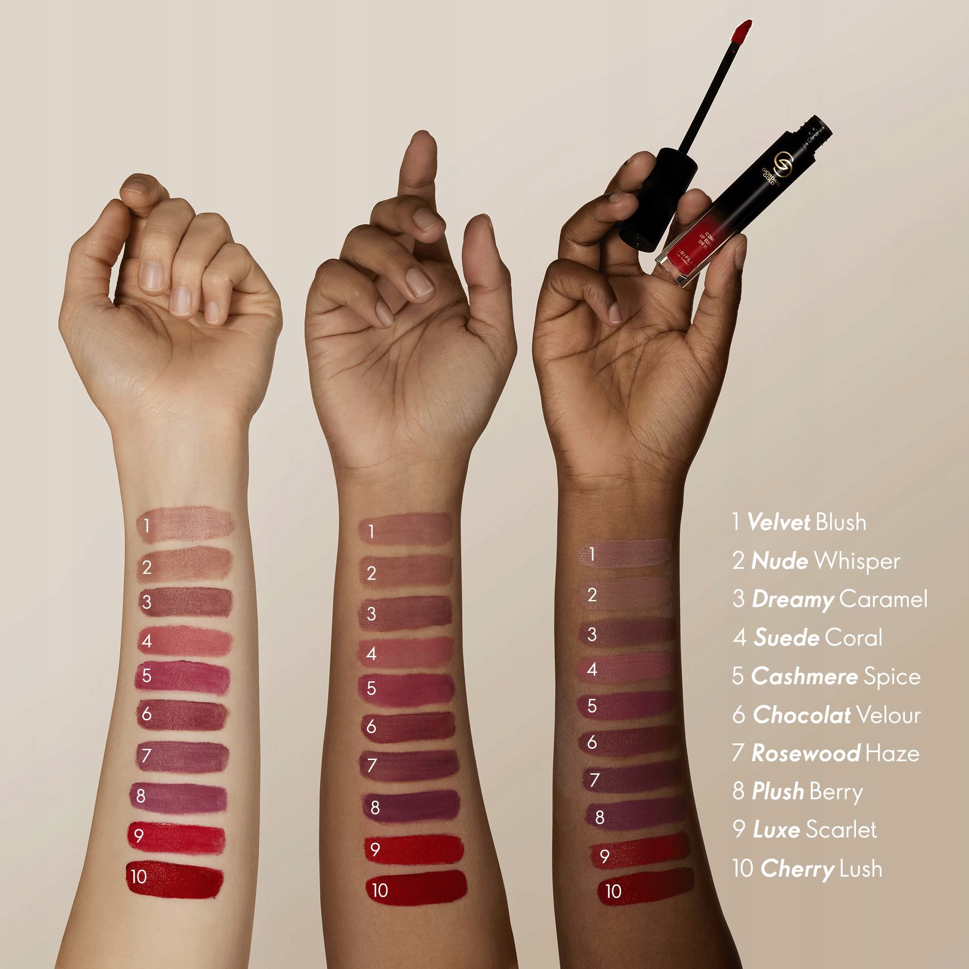 Oriflame Velvet Blush Matowa pomadka Giordani Gold Iconic Elixir SPF 15 Kolor czerwony