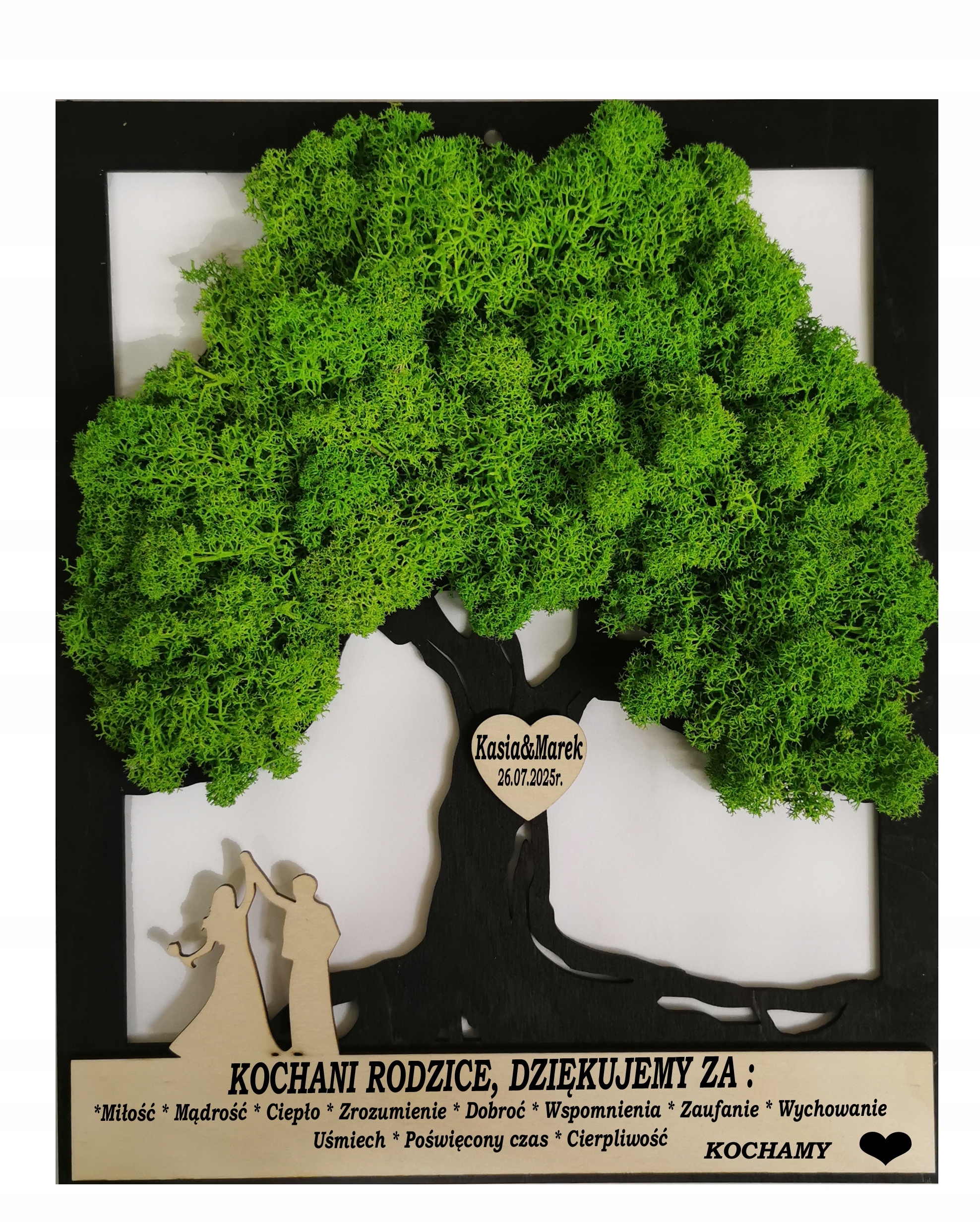 Obraz Dřevo Mech 25/30 nápis svatba Poděkování rodičům Dedikace