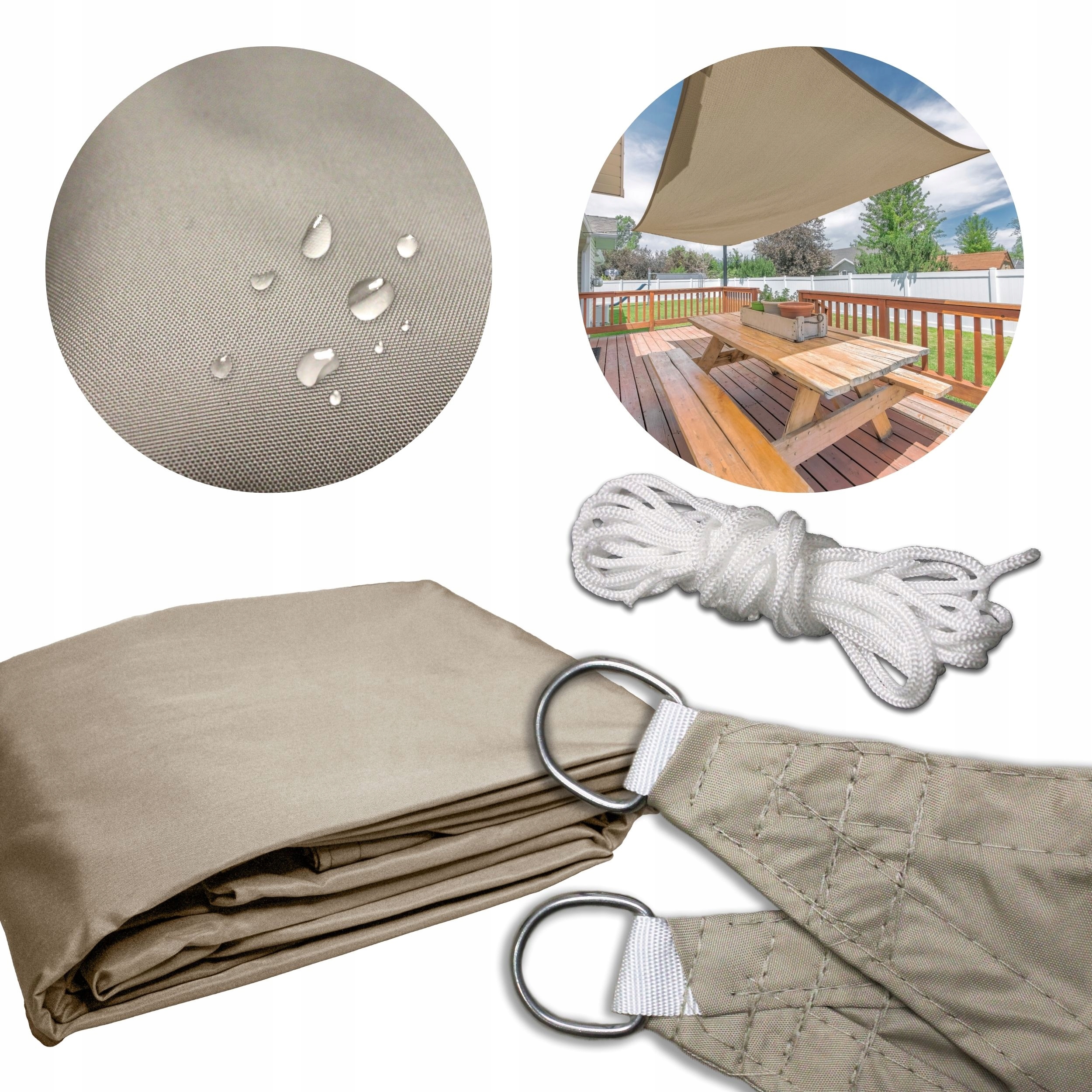 Żagiel Przeciwsłoneczny Ogrodowy Wodoodporny 3x5m Prostokąt Markiza Beż