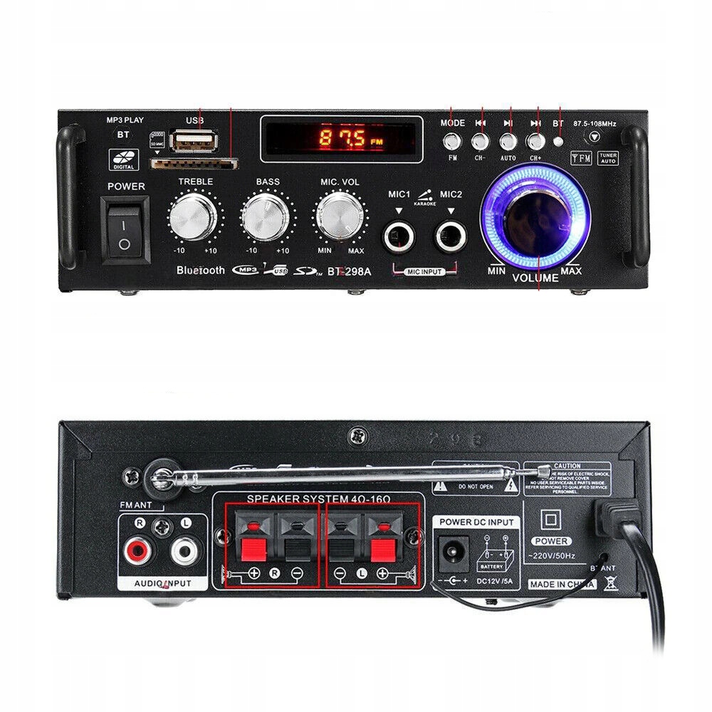 600W Bluetooth Mini Zesilovač Hifi Audio Stereo Bass Amp Usb MP3