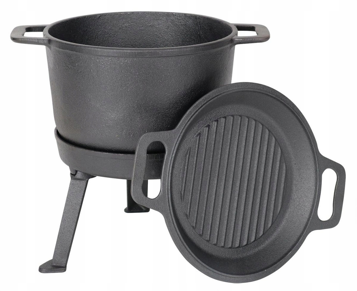 KOCIOŁEK ŻELIWNY 3W1 STOJAK+PATELNIA 10L