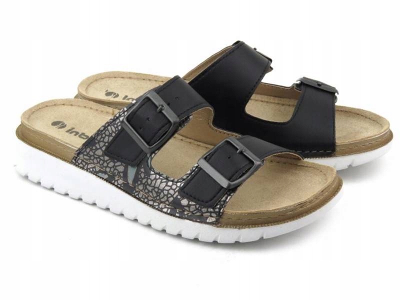 KLAPKI DAMSKIE INBLU WKŁADKA SKÓRA CN33 PROFILOWANE 37 CZARNE Kolor czarny