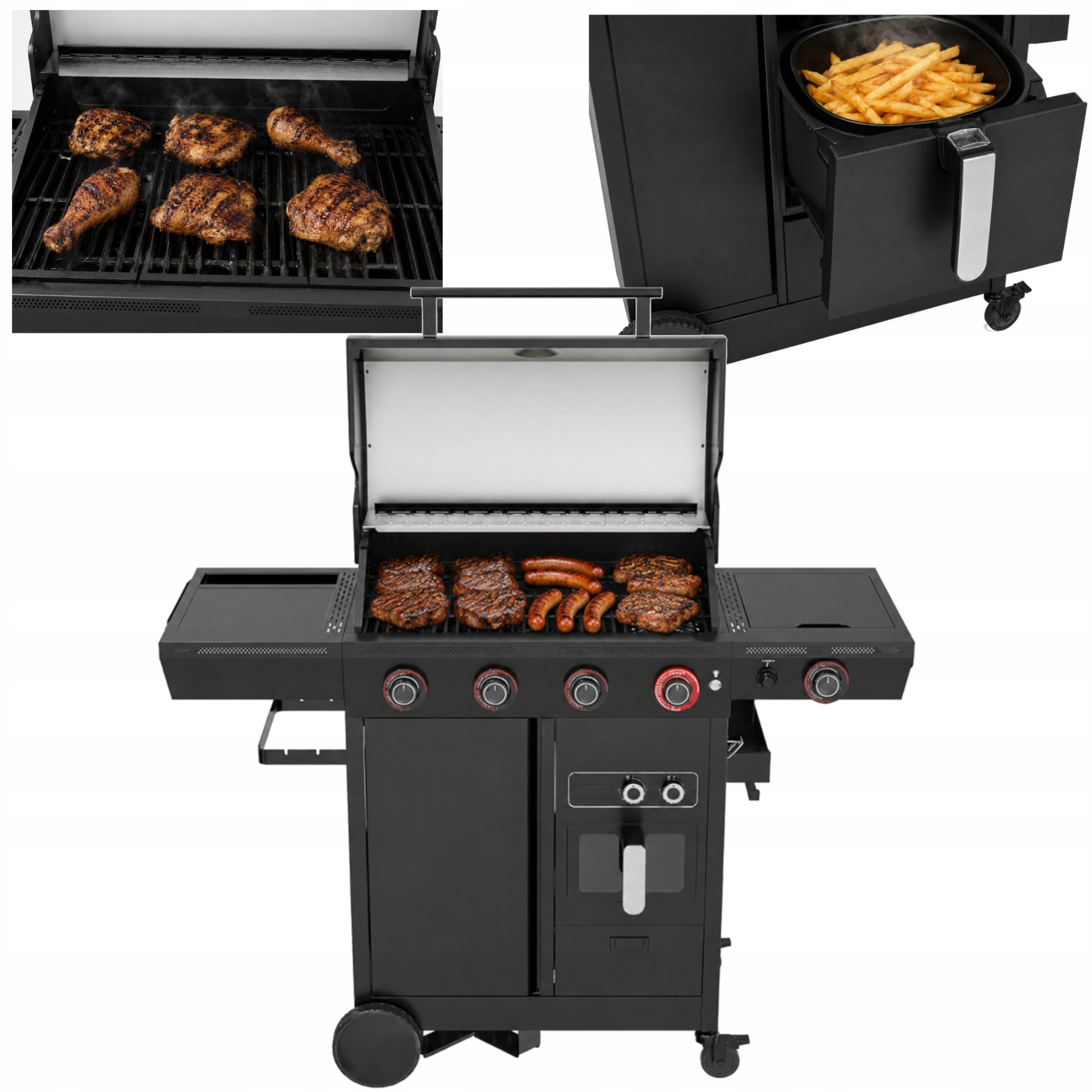 Grill Gazowy Ogrodowy Yato 4+1 Żeliwny Ruszt Z Frytkownicą Beztłuszczową