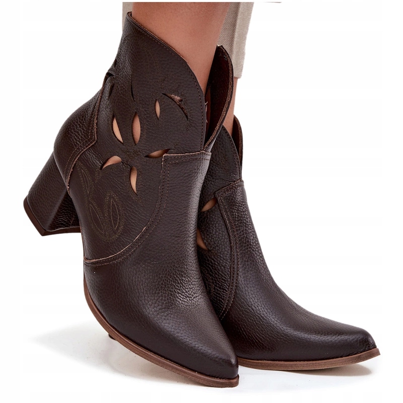 Dámské Kotníkové Boty Prolamované Z Přírodní Kůže Sloupek Zazoo 3647 Čokoládové 40